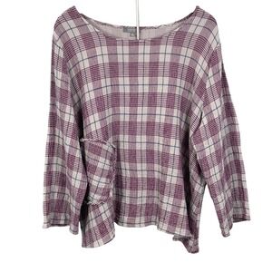 Habitat Plaid Boat Neck Gauze Lagenlook Tunic Top Women's XL